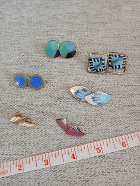Assorted Enamel Stud Earring Set - Mint, Blue, Black, Purple, White